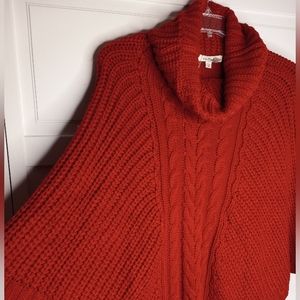Simply Noelle Red Cable Knit Cowl Neck Pancho.